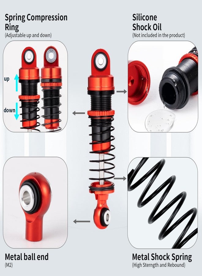 RCLIONS ممتص صدمات زيتي 42 مم من RCLIONS لسيارات التحكم عن بعد FMS 1/18 FCX18 LC80 RC Crawler Car Upgrade Parts (أحمر) - Image 2